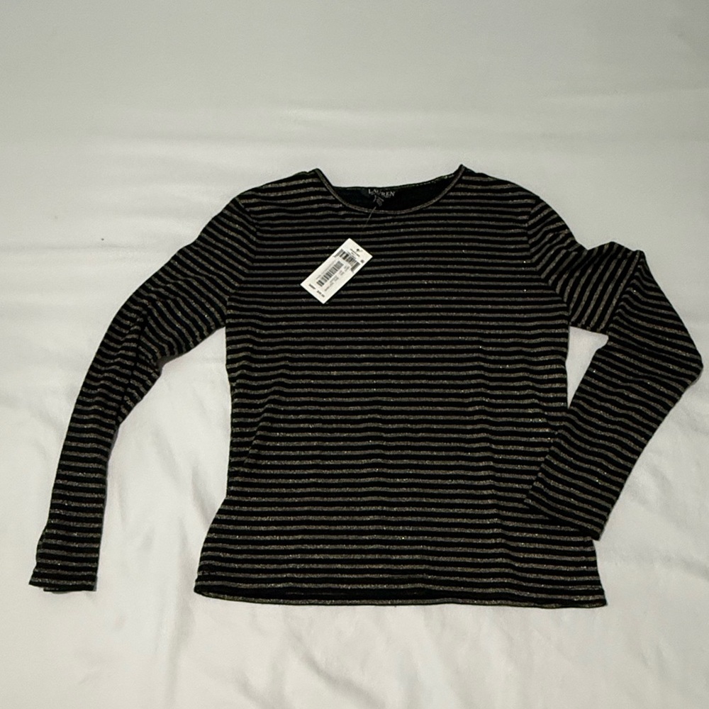 Lauren Ralph Lauren - Black and Gold Striped Top - size P Medium -NWT